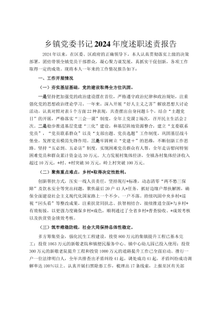 乡镇党委书记2024年度述职述责报告
