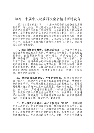 学习二十届中央纪委四次全会精神研讨发言