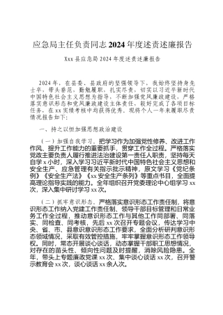 应急局主任负责同志2024年度述责述廉报告