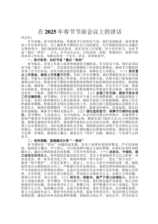 在2025年春节节前会议上的讲话
