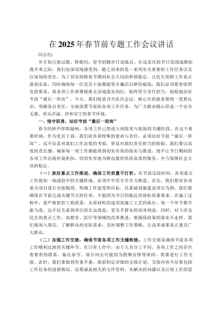 在2025年春节前专题工作会议讲话
