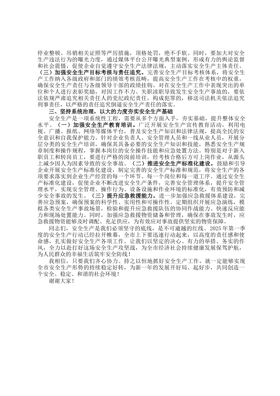 在2025年第一季度全市安全生产行动动员大会上的讲话_第2页