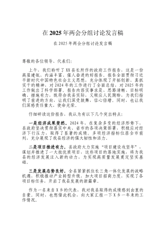 在2025年两会分组讨论发言稿