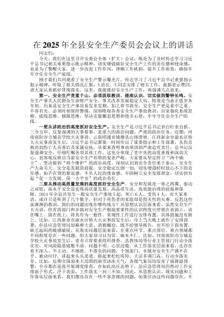 在2025年全县安全生产委员会会议上的讲话
