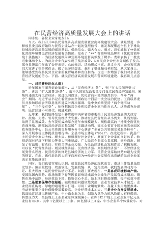 在民营经济高质量发展大会上的讲话