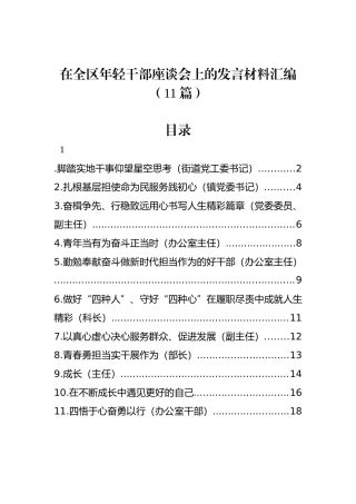 在全区年轻干部座谈会上的发言材料汇编（11篇） (1)