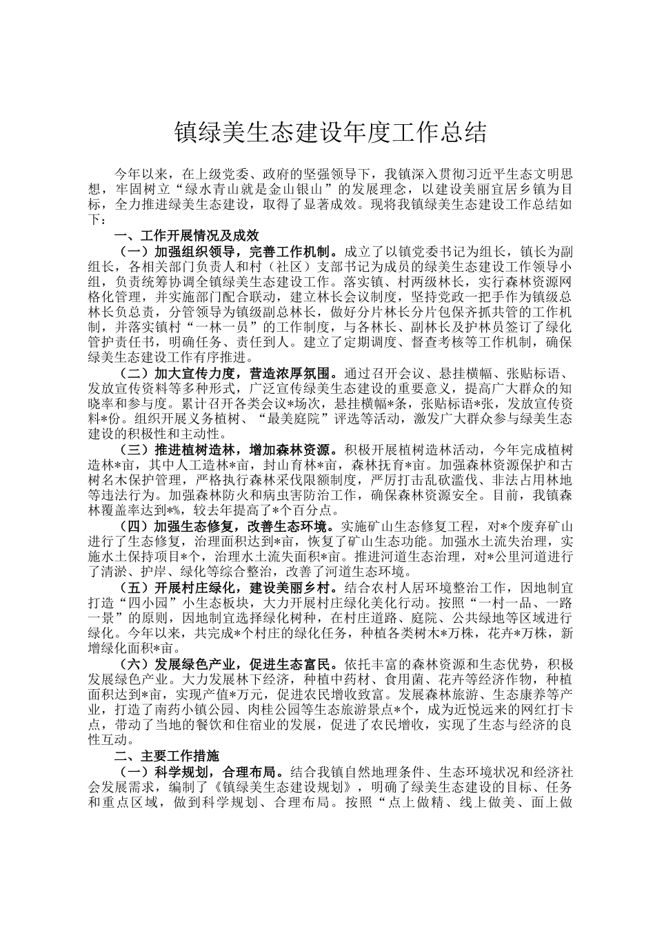 镇绿美生态建设年度工作总结_第1页
