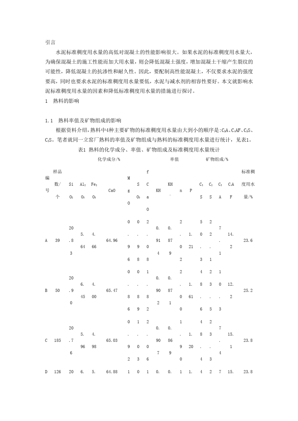 水泥化学成分与用水量_第1页