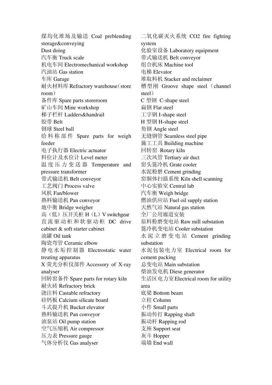 水泥厂建设施工常见物品中英文对照_第3页