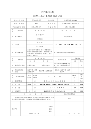 水泥土单元工程质量评定表