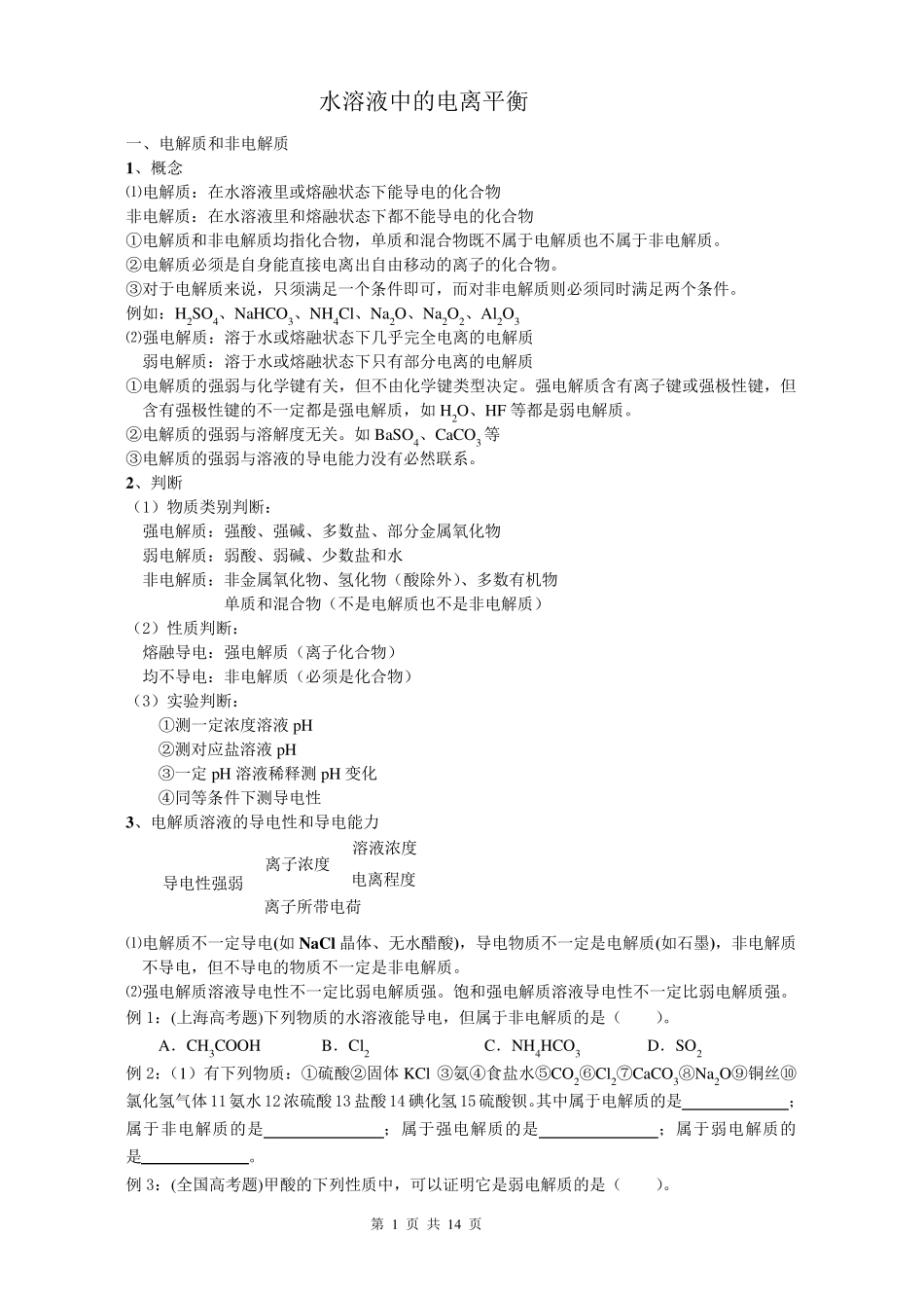 水溶液中的电离平衡知识点讲解及例题解析_第1页