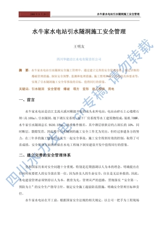 水牛家水电站引水隧洞施工安全管理