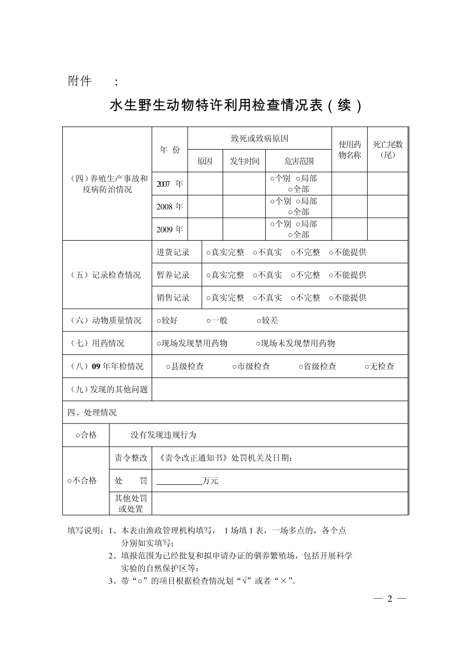 水生野生动物特许利用检查情况表_第2页