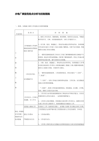 水电厂典型危险点分析与控制措施