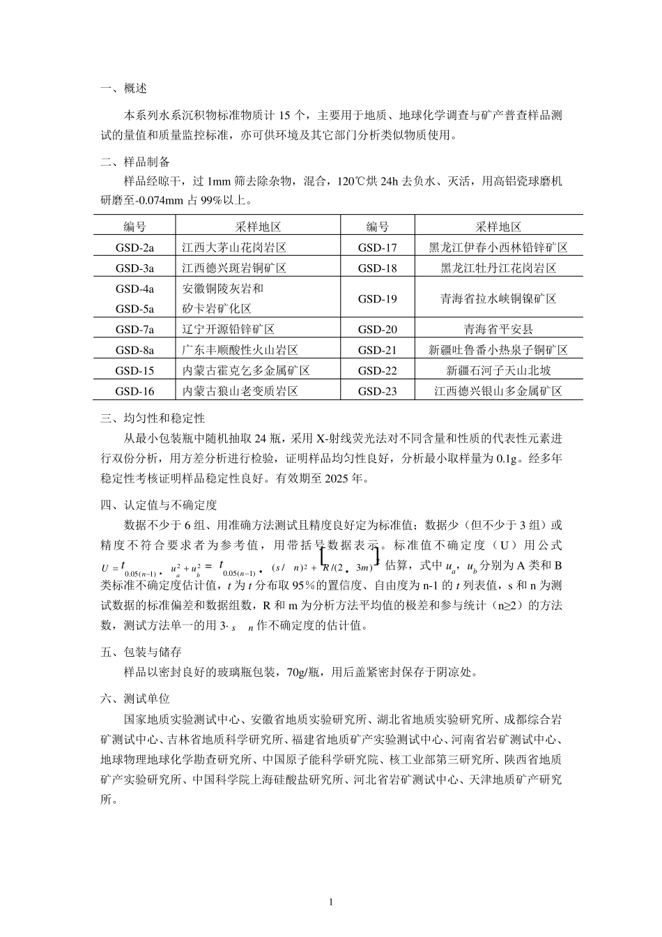 水系沉积物(15个)标准物质认定证书_第2页