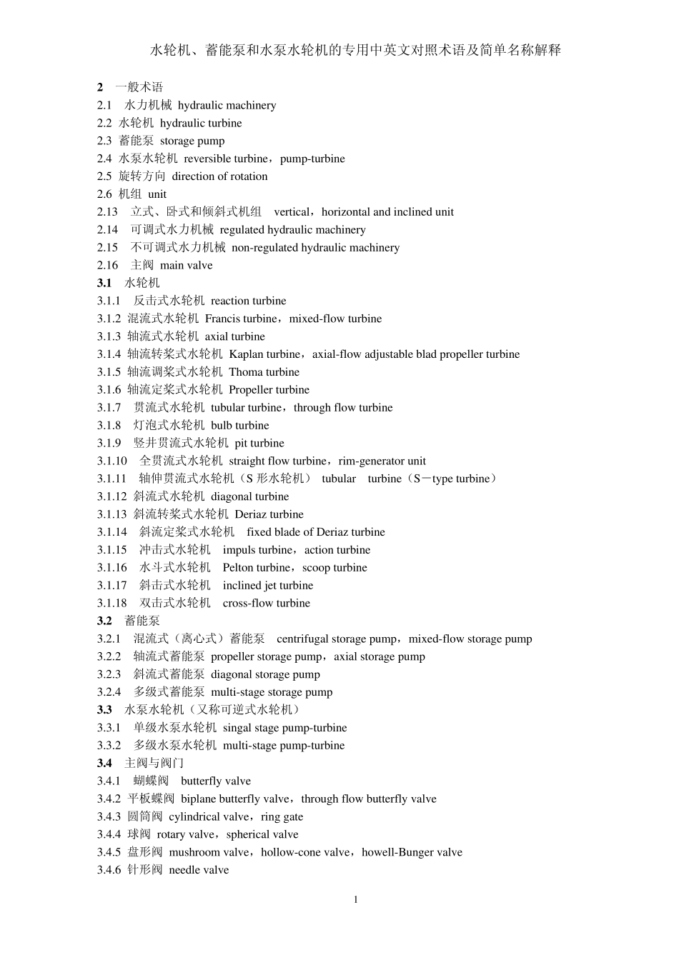 水轮机专用中英文对照_第1页