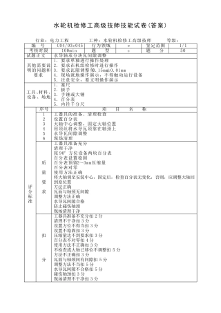 水轮机检修工高级技师技能试题