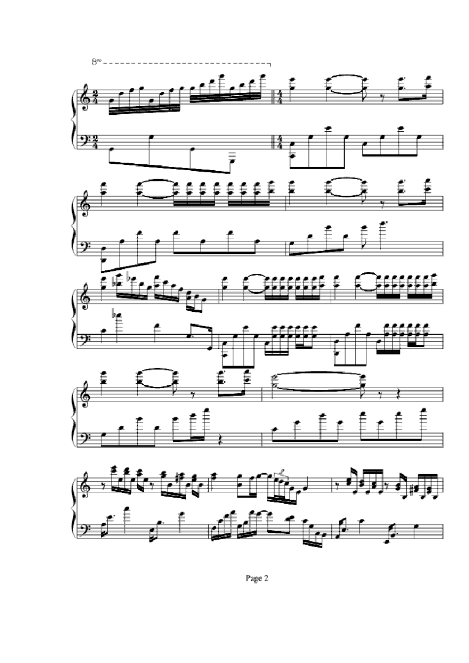 水边的阿狄丽娜钢琴谱(五线谱+简谱)_第2页