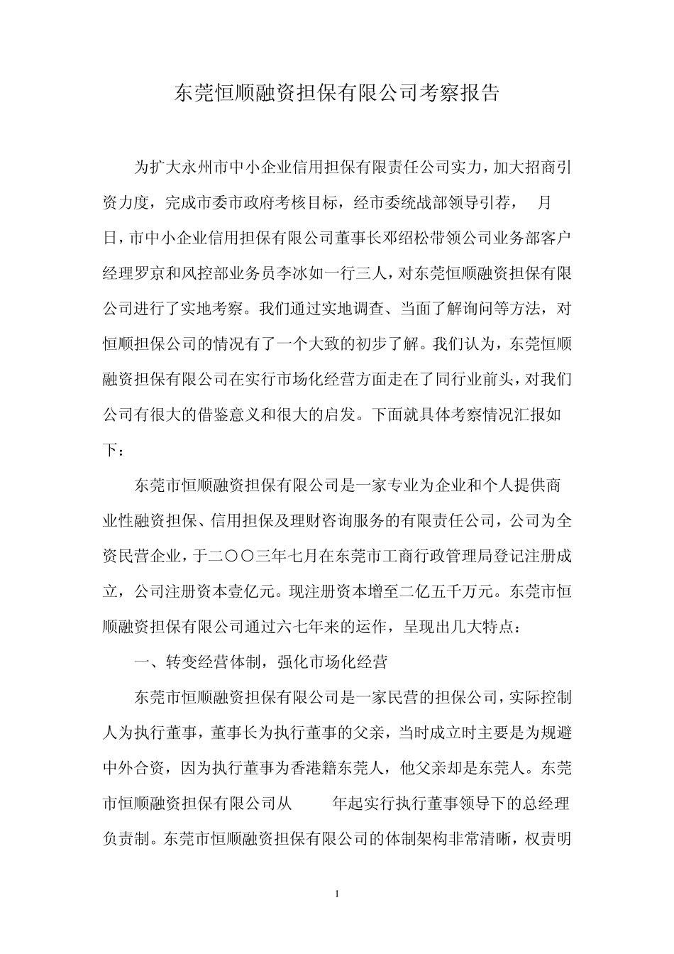 永州市恒顺担保公司考查报告_第1页