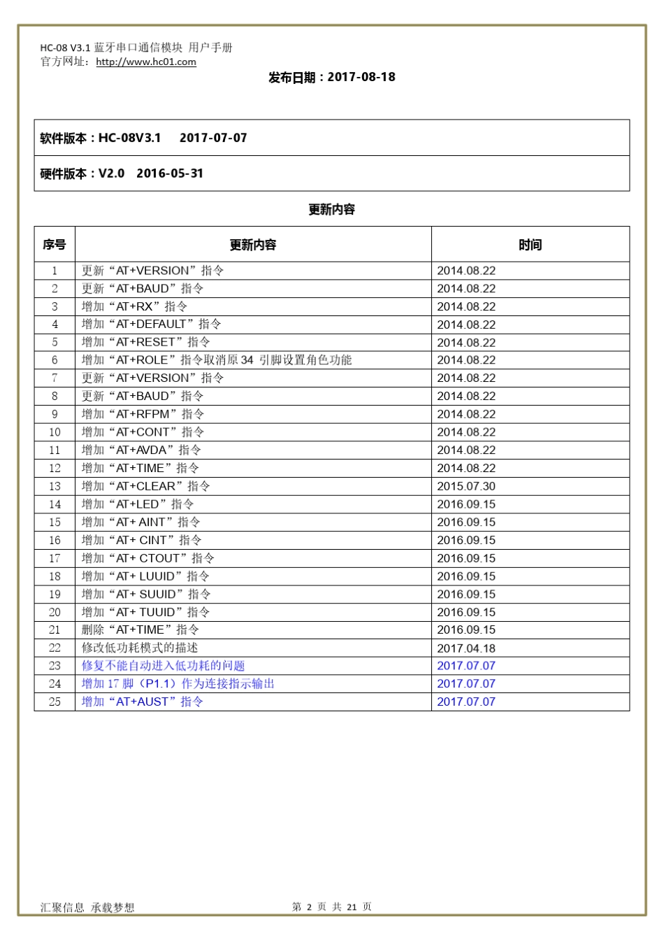汇承HC08(V3.1)蓝牙4.0BLE串口模块使用规格书_第2页