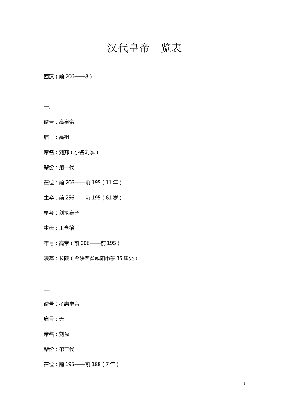 汉代皇帝一览表_第1页
