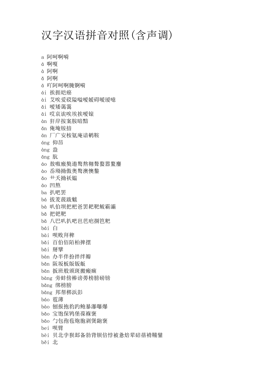 汉字汉语拼音对照(含声调)_第1页