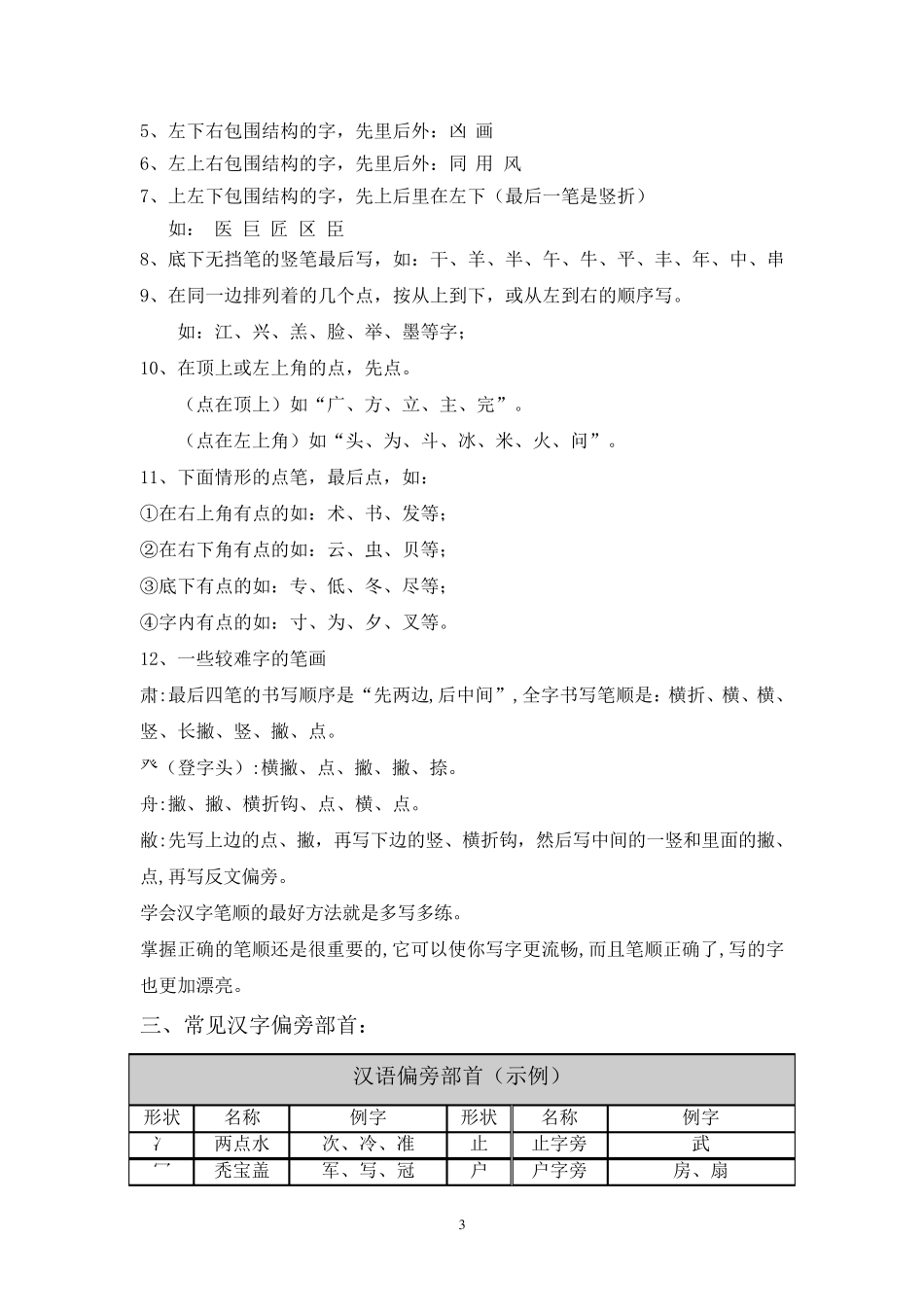 汉字笔画名称、笔顺规则、偏旁部首和间架结构_第3页