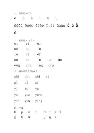 汉语拼音声母韵母拼读全部