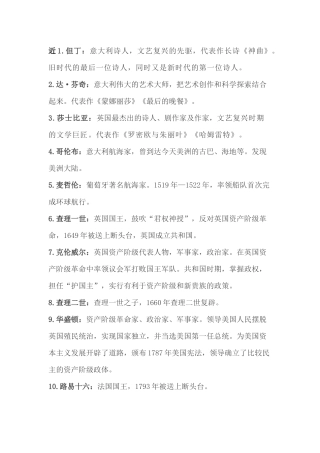 初中历史复习资料：近代史历史人物事迹归纳