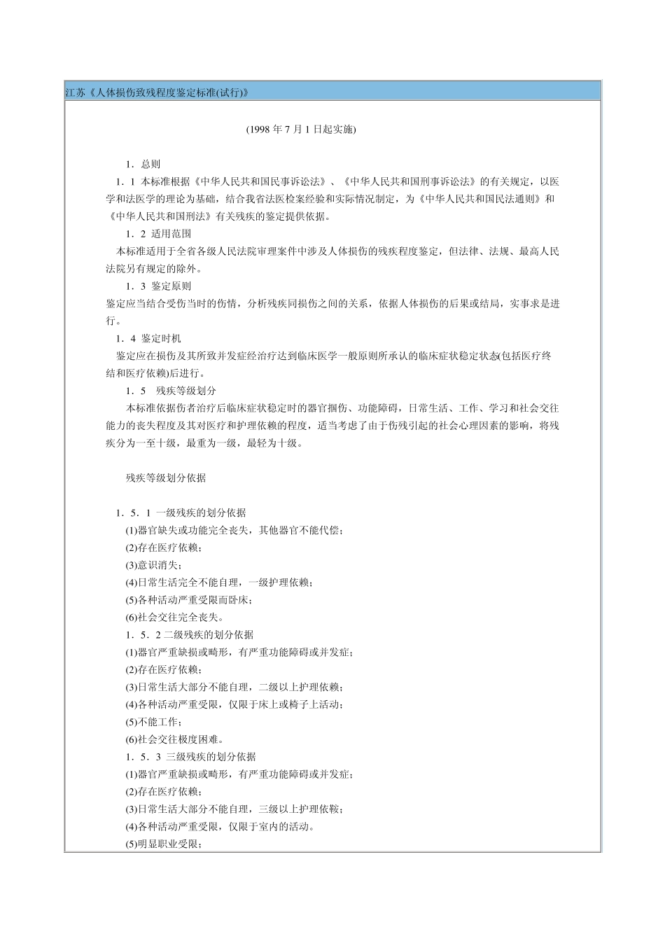 江苏《人体损伤致残程度鉴定标准》_第1页