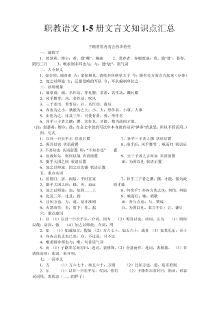 江苏中职语文15册文言文知识点汇总