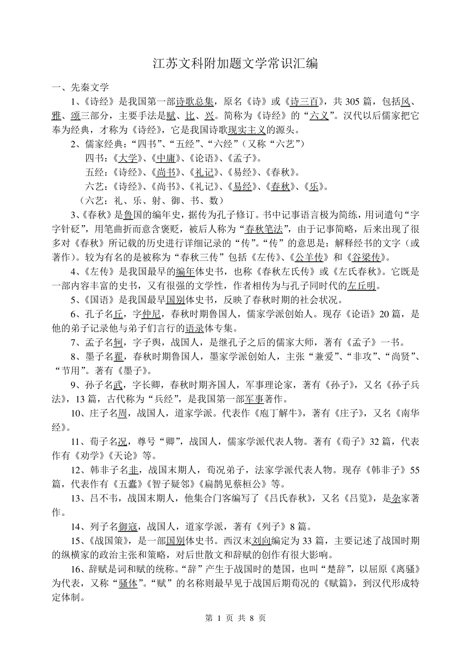 江苏文科附加题文学常识汇编_第1页