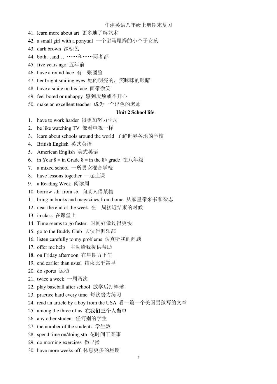 江苏新教材牛津英语八年级上册期末复习短语集中记_第2页