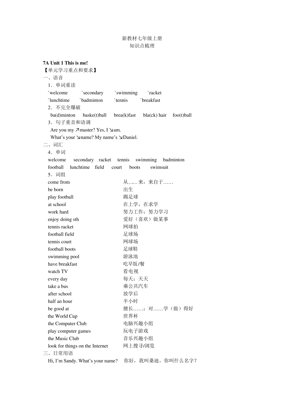 江苏新译林英语七年级知识点梳理_第1页