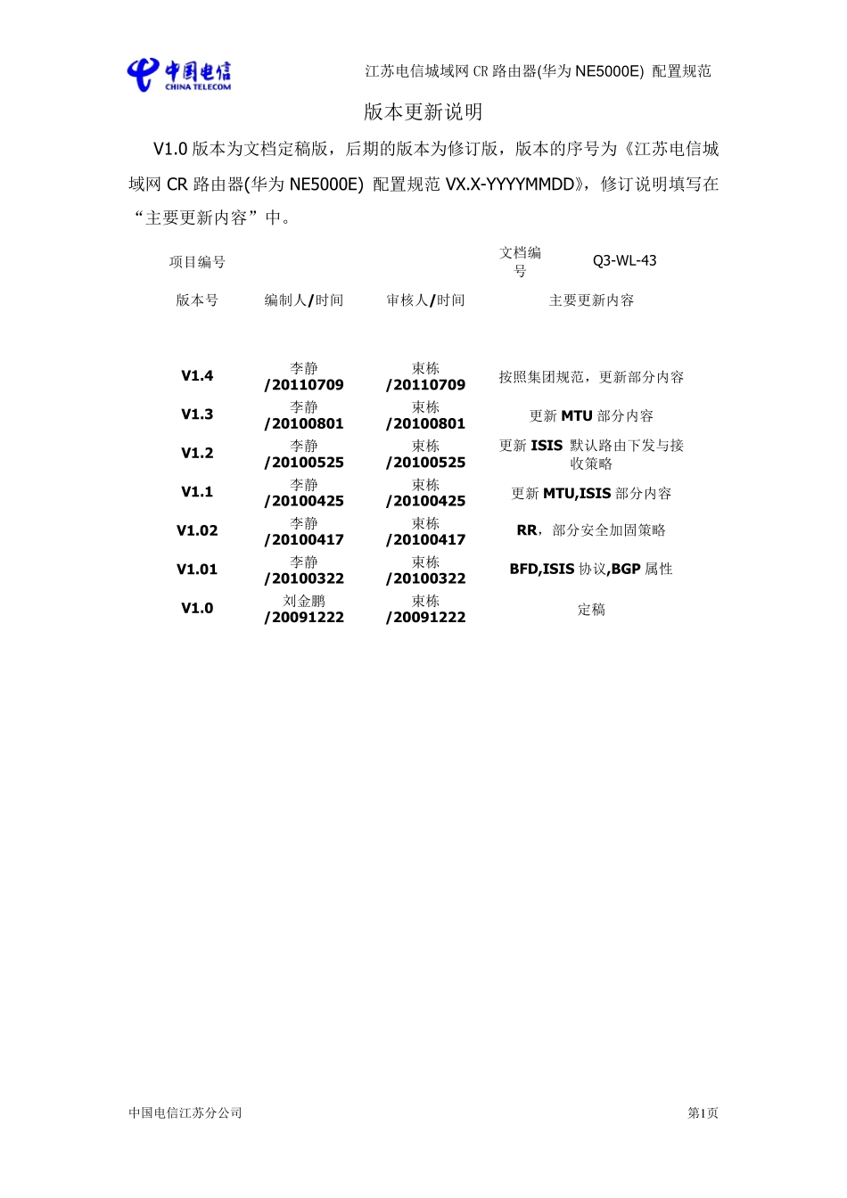 江苏电信城域网CR路由器(华为NE5000E)配置规范V1.420110709_第2页