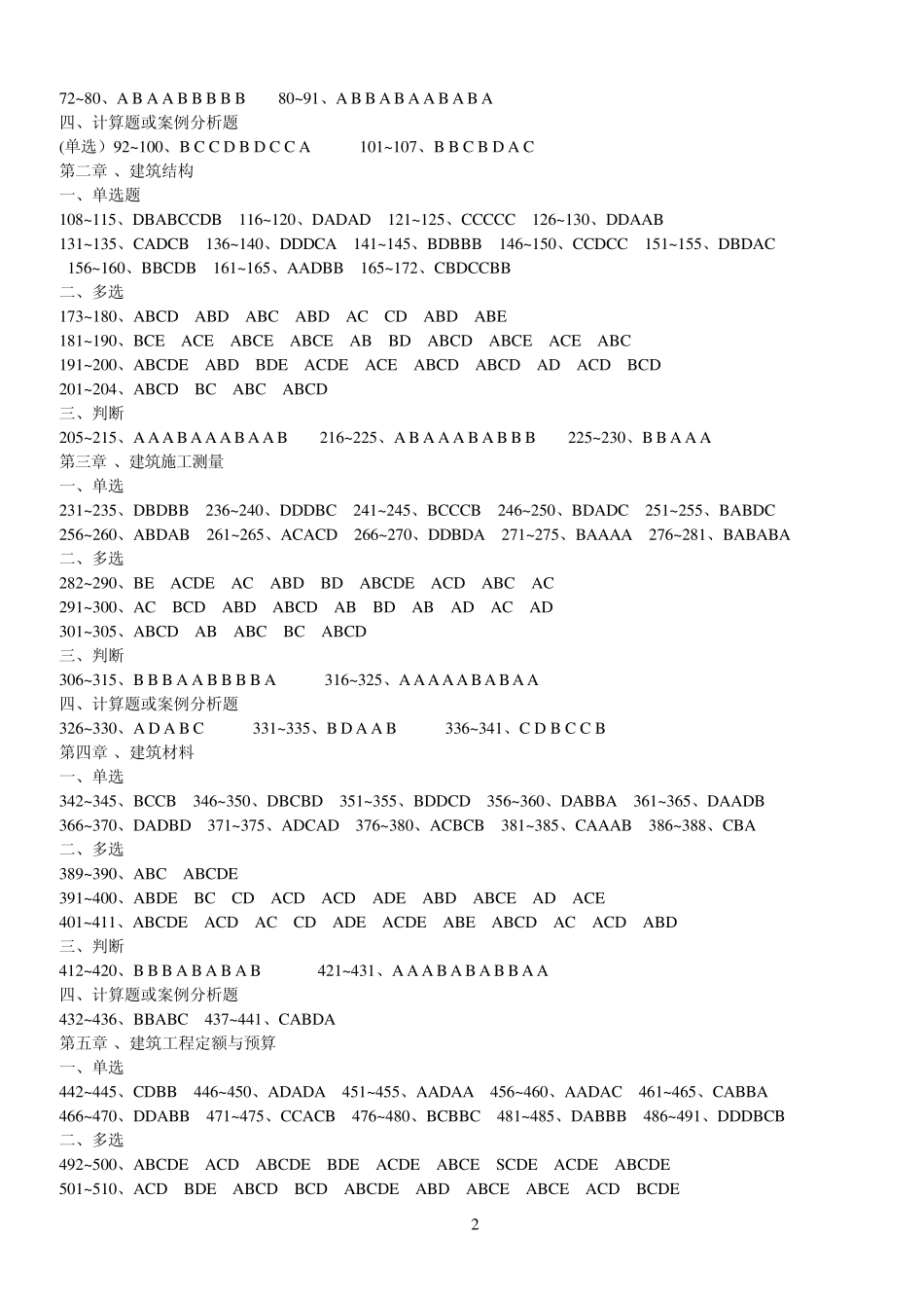 江苏省2013年施工员考试大纲·习题集答案(建筑工程)_第2页