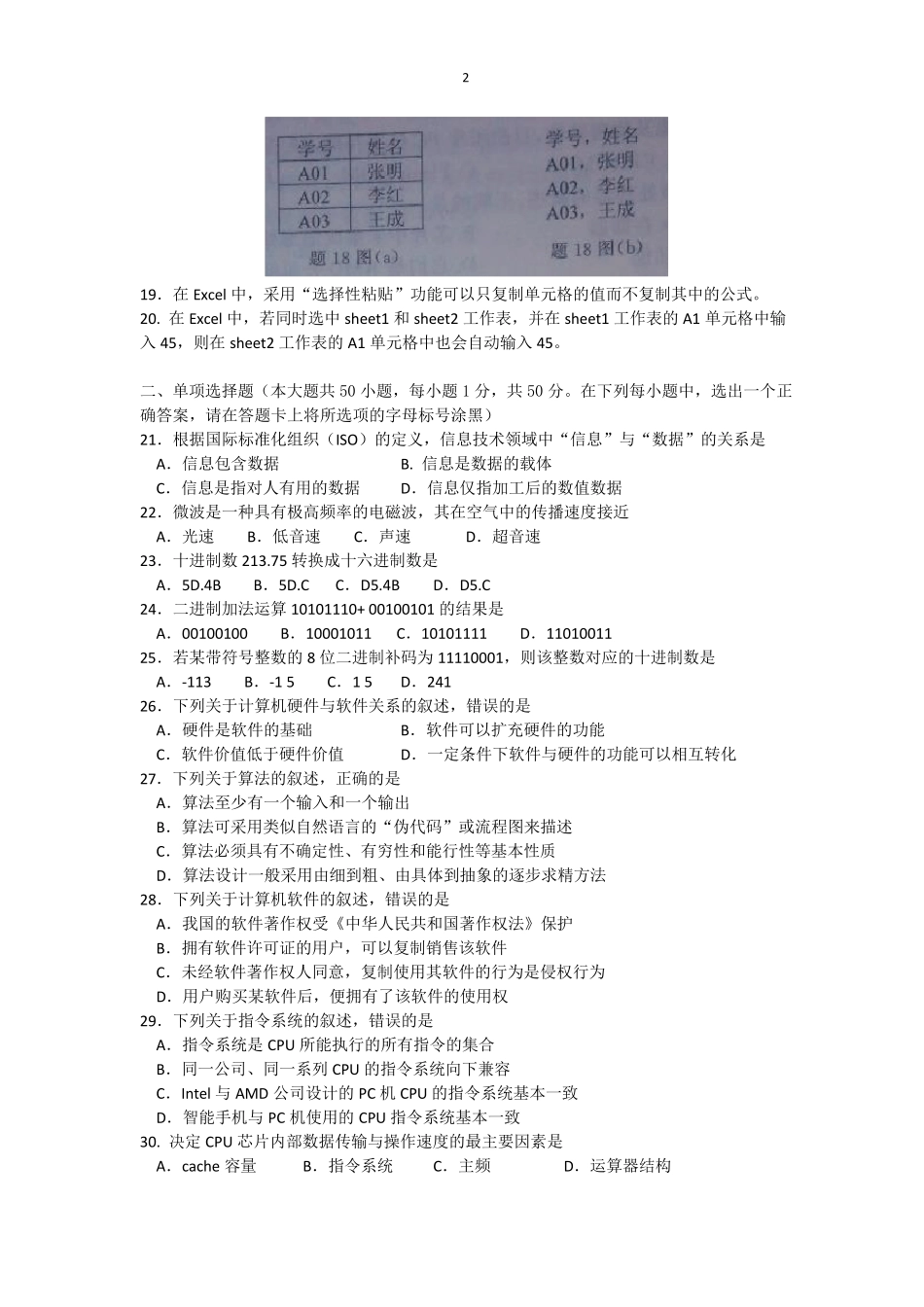 江苏省2015专转本计算机真题_第2页