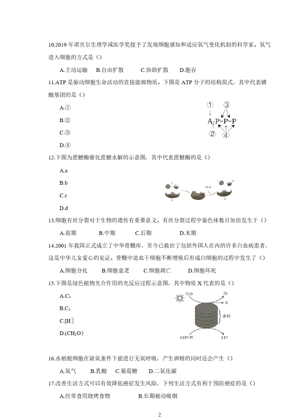 江苏省2021年普通高中学业水平合格性考试生物含答案[免费下载]_第2页