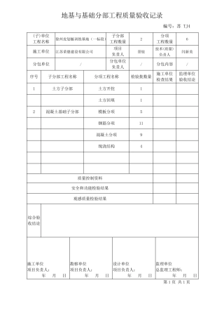 江苏省基础分部分项验收记录统表