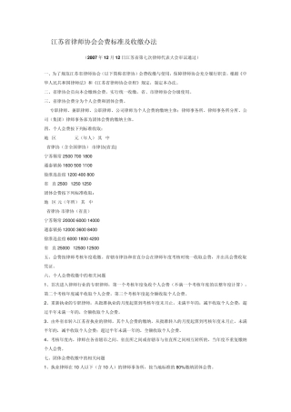 江苏省律师协会会费标准及收缴办法