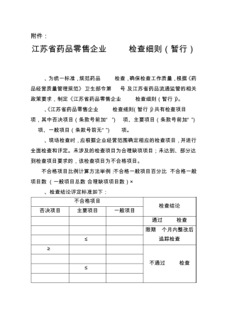 江苏省药品零售企业GSP检查细则(暂行)