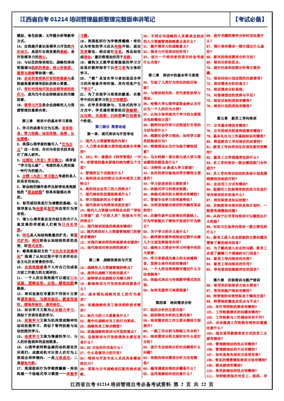 江西省10月份自考01214培训管理(培训与开放)最新串讲笔记名词填空简答论述_第2页