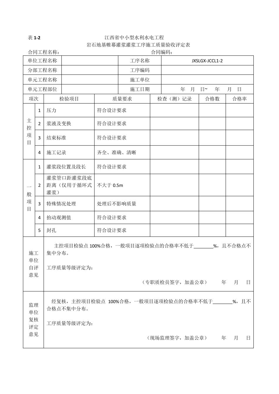 江西省中小型水利水电工程单元工程施工质量验收评定表第1册(土石方工程)_第3页