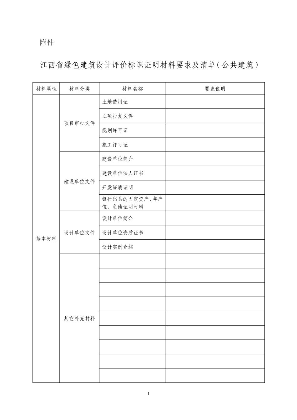 江西省绿色建筑设计评价标识证明材料要求及清单(公共建筑)_第1页