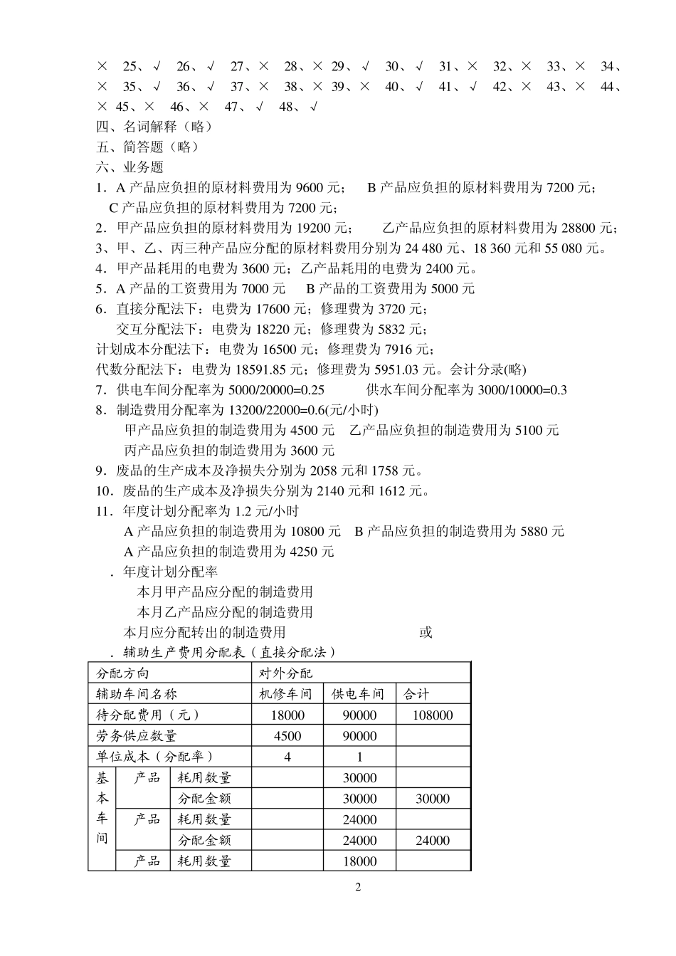 江西财经大学成本管理会计练习册答案_第2页
