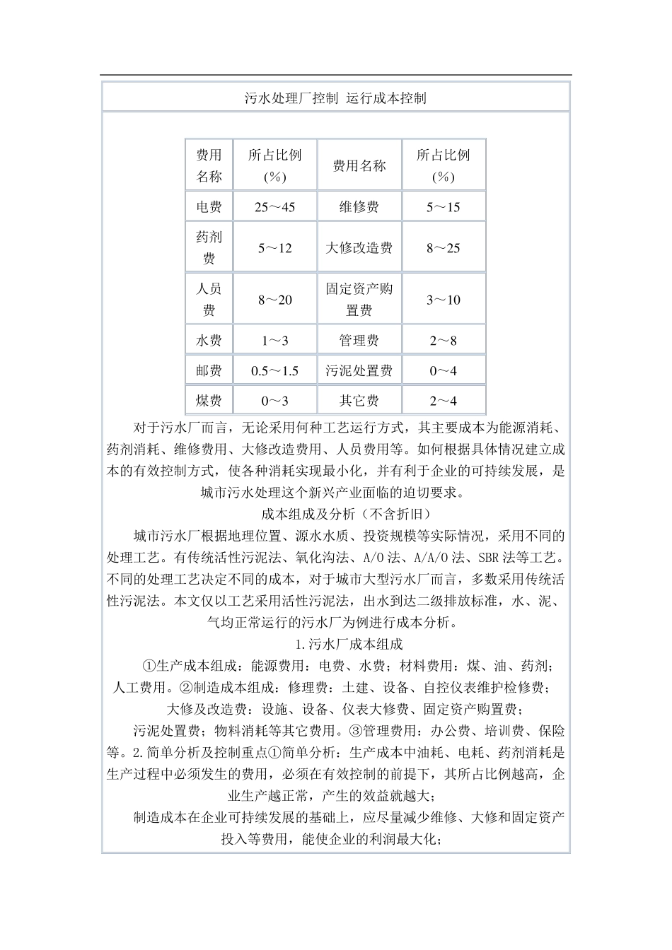 污水处理厂控制运行成本控制_第1页