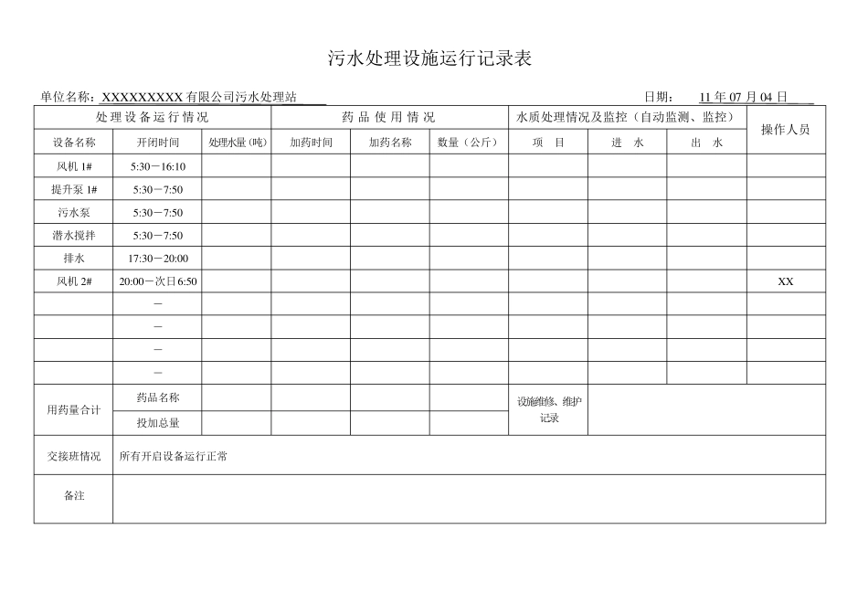 污水处理运行记录表—2011.07.032011.07.09_第3页
