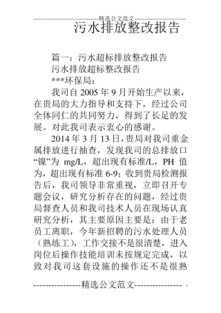 污水排放整改报告