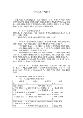 污水泵常见故障与维修