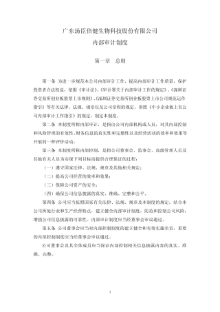 汤臣倍健：内部审计制度(2011年1月)20110111